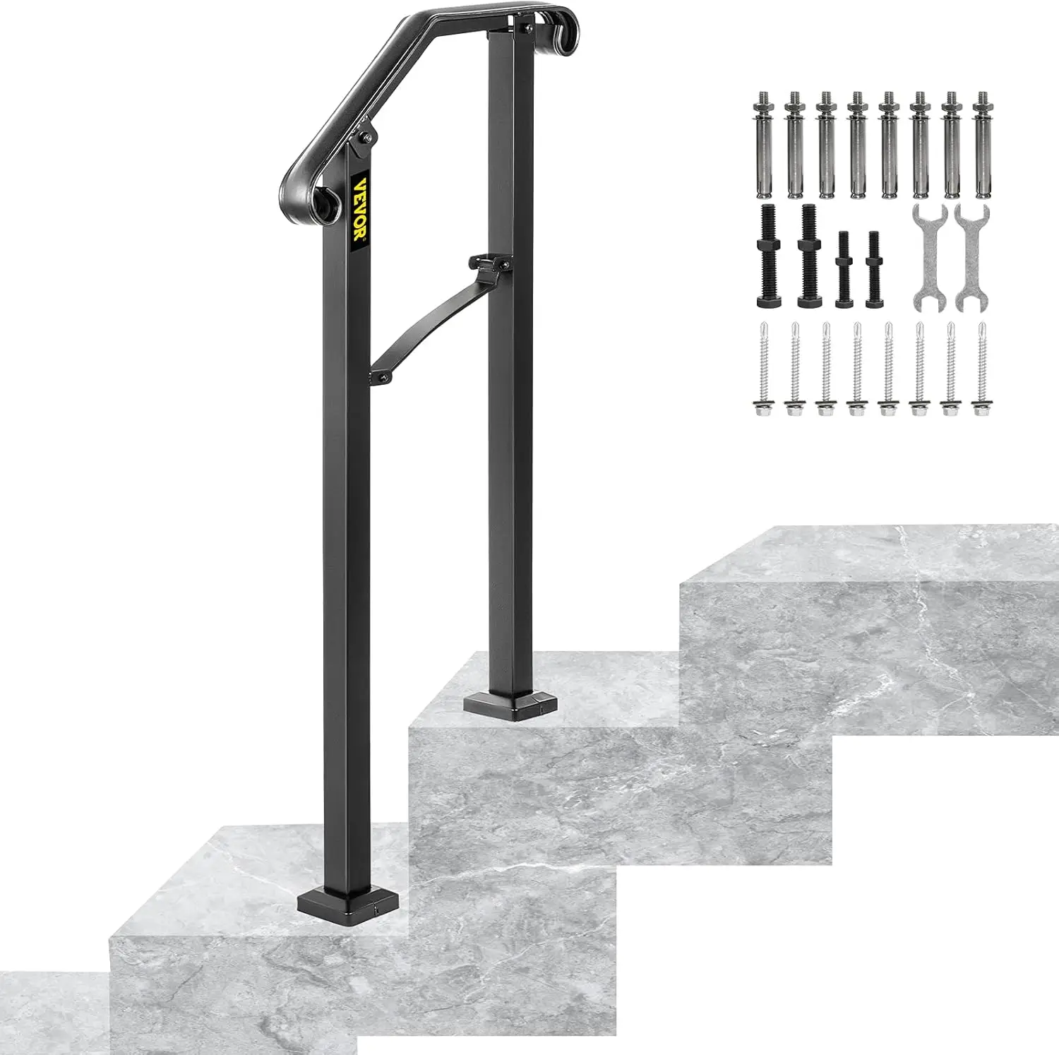 Handrails for Outdoor Steps, Fit 1 or 2 Steps Outdoor Stair Railing, Arch#1 Wrought Iron Handrail, Flexible Porch Railing