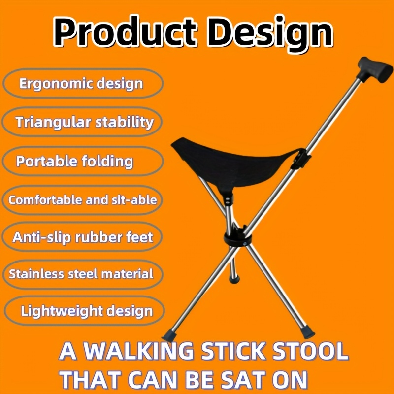 2-in-1 Folding Cane and Chair Foldable Travel Cane, Suitable for Hiking, Camping, Outdoor Activities