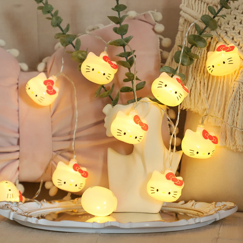 Kawaii Sanrio Hello Kitty ไฟ String ห้องนอนแบตเตอรี่บรรยากาศแสงตกแต่งบ้านอะนิเมะตัวเลขส่องสว่างของเล่น