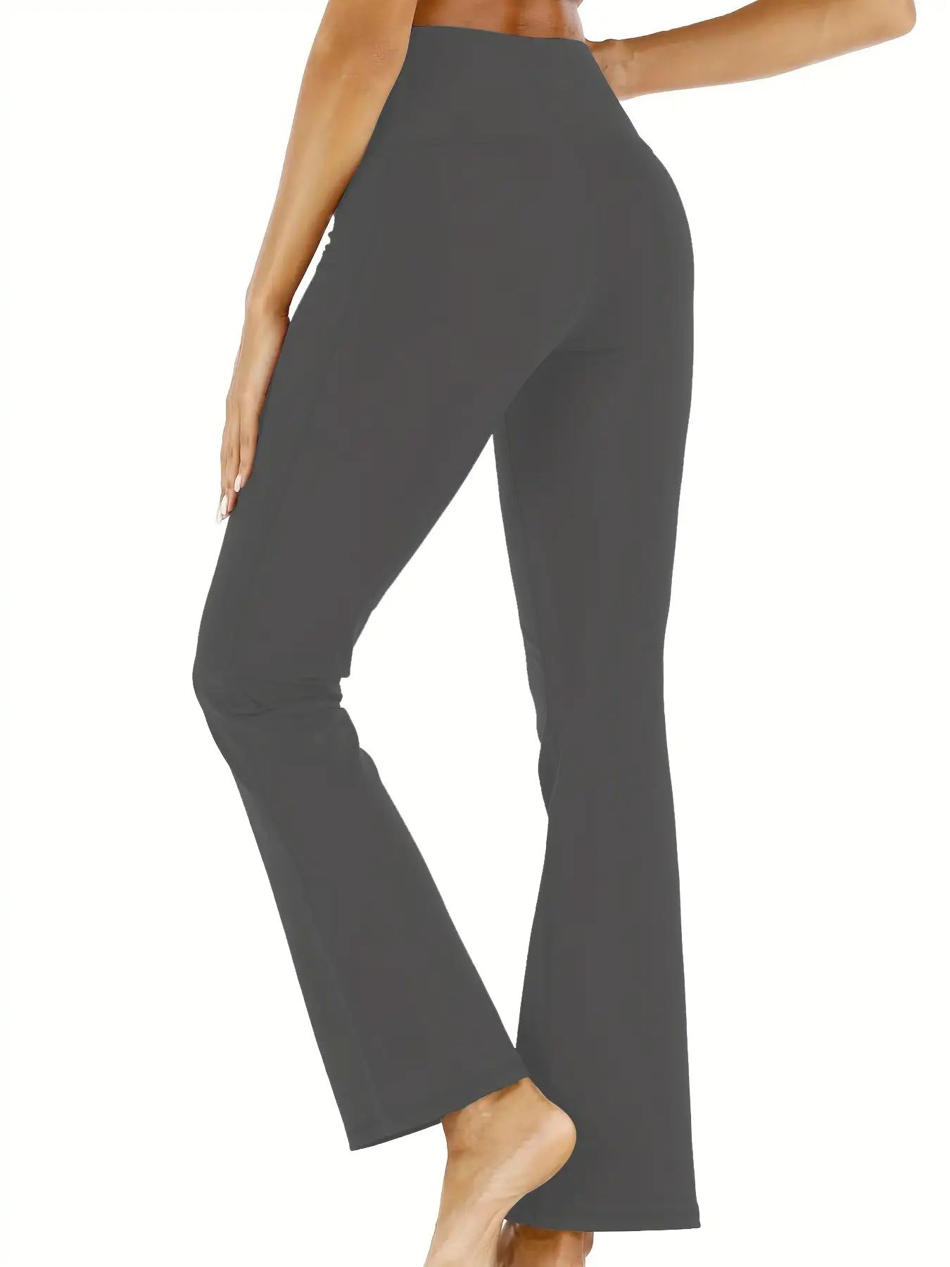 Uitlopende damesbroek met zakken, yogabroek met uitlopende pijpen, hoge taille, fitness, casual buikwandcorrectiebroek