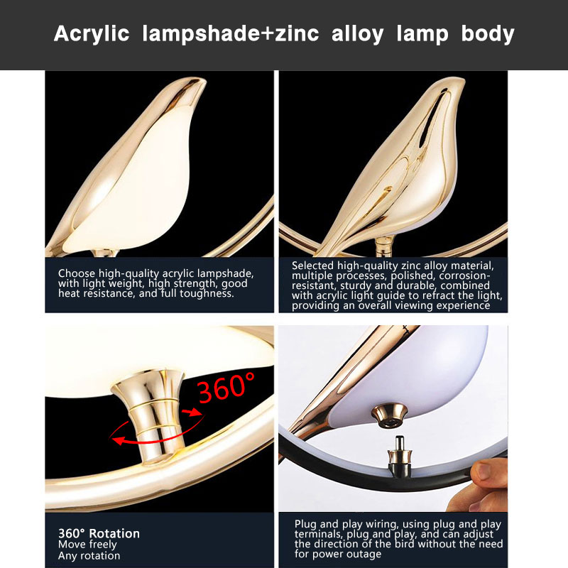Lámparas colgantes con cable LED de pájaro Urraca AC85-265V luces de araña LED para interiores para mesita de noche dormitorio luces colgantes de plata negras para interiores