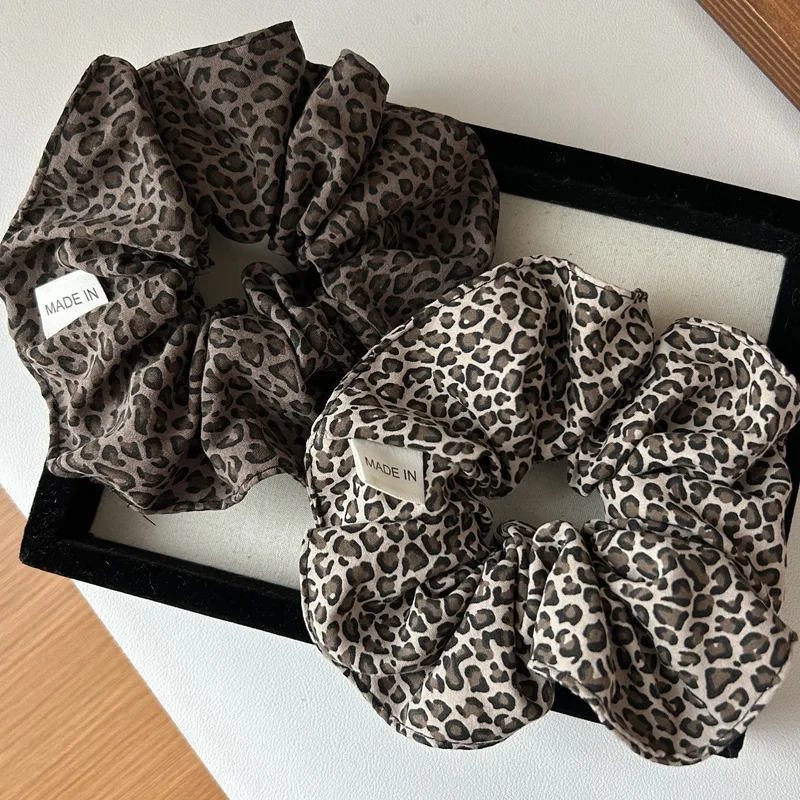 Moda de Corea, chándal de gran tamaño con estampado de leopardo para mujer, lazo elástico para el pelo grande, scrunchies para el cabello mujer bandas de goma para el pelo negras para niñas, cuerda para el cabello Retr