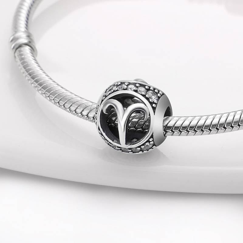 Cuentas redondas originales de plata 925 con doce constelaciones, Leo, Aries, Virgo, compatibles con pulseras Qikaola, regalos de joyería de cumpleaños DIY