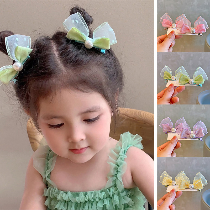Детские заколки для волос с сетчатым бантом, заколки для волос с жемчугом, головной убор принцессы для девочек, детские головные уборы без вреда, детские заколки, аксессуары, реквизит для фотосессии