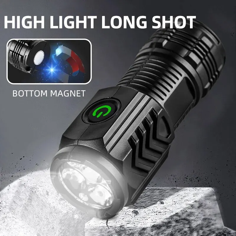Neue extrem leistungsstarke Taschenlampe 3-Kern-LED-Mini-taktische Taschenlampe USB wiederaufladbare Hochleistungs-LED-Taschenlampe mit Magnet-Handlampe