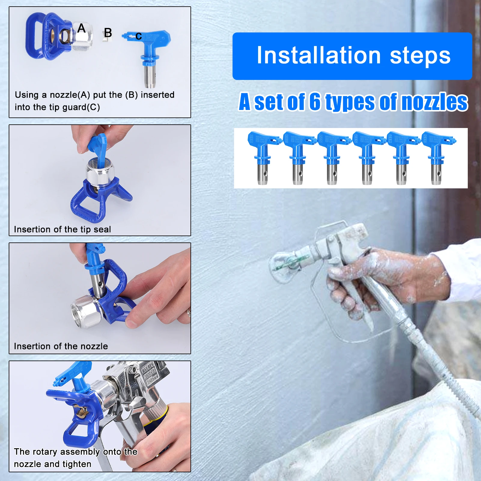 Airless Paint Nozzles Set Reversible Spraying Machine Tips Airless Paint Sprayer Nozzle Kit Sprayer Spraying Machine Accessory