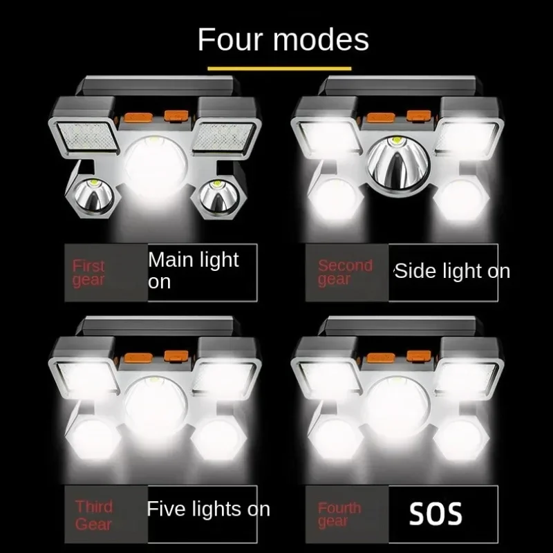 Linterna frontal recargable, linterna frontal ultrabrillante de 12000 lúmenes con 5 LED, faros recargables USB más brillantes