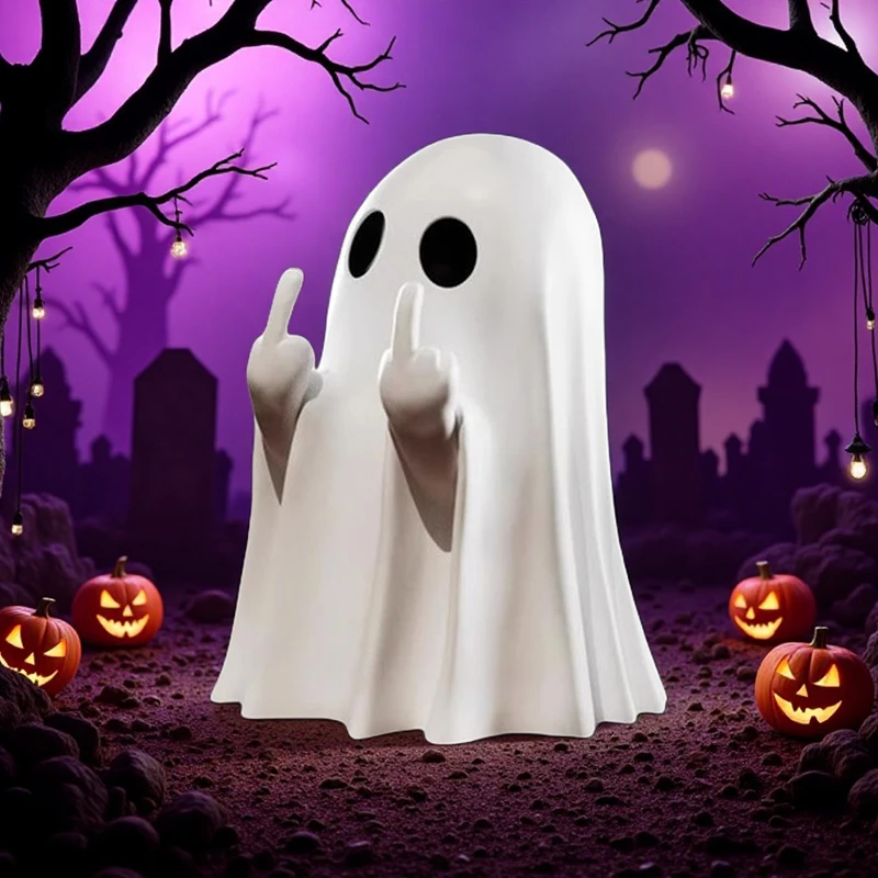 New Cute Middle Finger Ghost Statue Small Halloween Decor for Home Centerpiece for Coffee Table Adorable Horror Figure