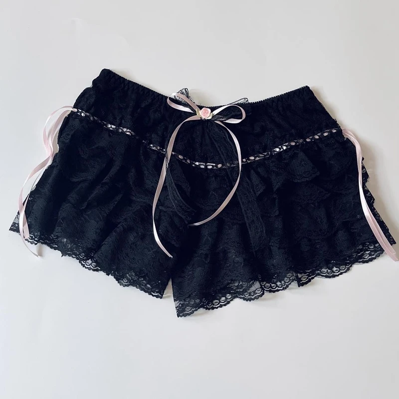 가오노 여성용 러플 블루머 레이스 레이어드, 귀여운 로리타 호박 바지, 섹시한 소년 반바지, 티어드 하의, 페어리 Y2k 페티팬츠