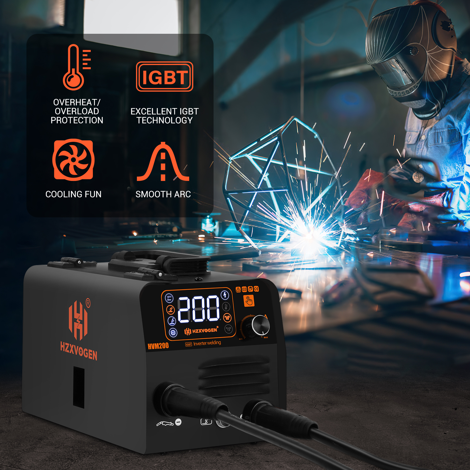 HZXVOGEN 3 in1 MIG/TIG/MMA กึ่งอัตโนมัติเครื่องเชื่อม HVM200 เครื่องเชื่อมอินเวอร์เตอร์ Synergy เครื่องมือแก๊สสําหรับ Gasless เหล็กบัดกรี