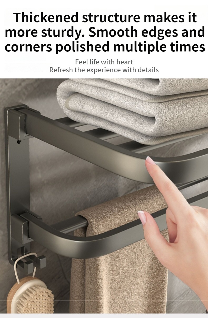 Aggiornamento e addensare grigio/nero 50CM-60CM portasciugamani pieghevole in alluminio con portasciugamani con gancio