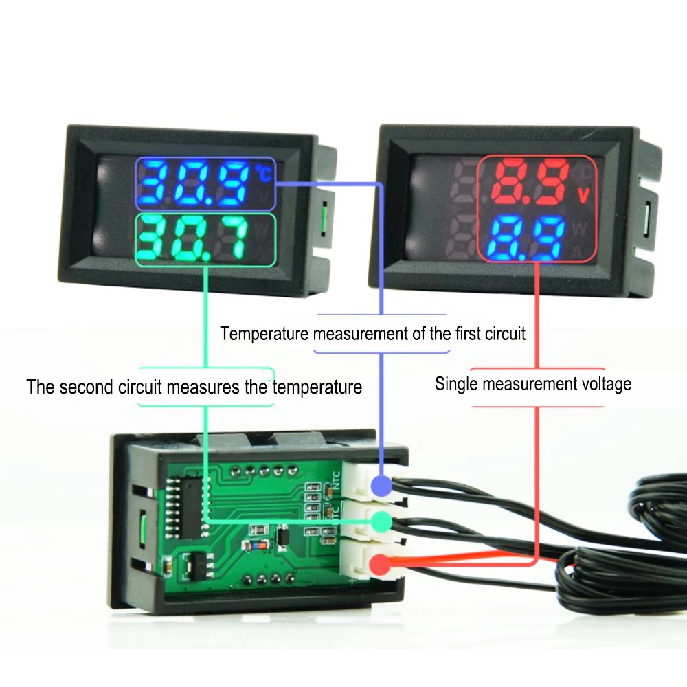 DC4-30V 100Cm Kỹ Thuật Số DC Đơn Vôn Kế Và Nhiệt Kế Cảm Biến Nhiệt Độ Báo Với NTC 10K 3950 Đầu Dò Nhiệt Độ Máy đồng Hồ Đo