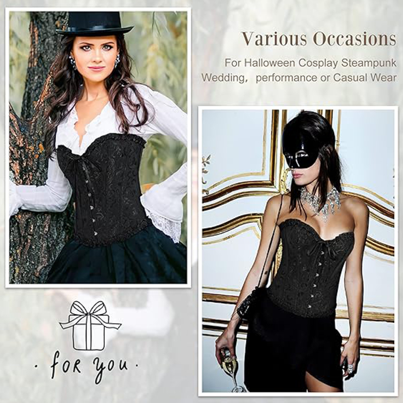 BurVogue Women Lace Up Sexy Floral Boned Corset Overbust Body Shaper BustierLingerie Bodyshaper Top Corsets Top