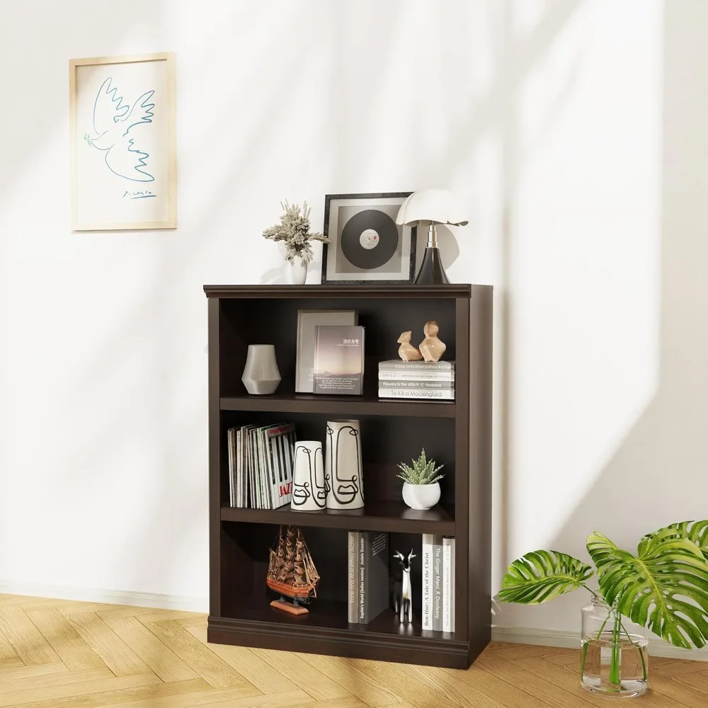 43 in Tall Bookcase, 3-Tier Bookshelf Open Storage, 33 inch Wide Floor Standing Indoor Furniture, Book Cases for Home School