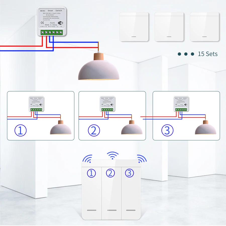 Умный переключатель Wi-Fi Tuya 16A с двусторонним управлением RF433 МГц