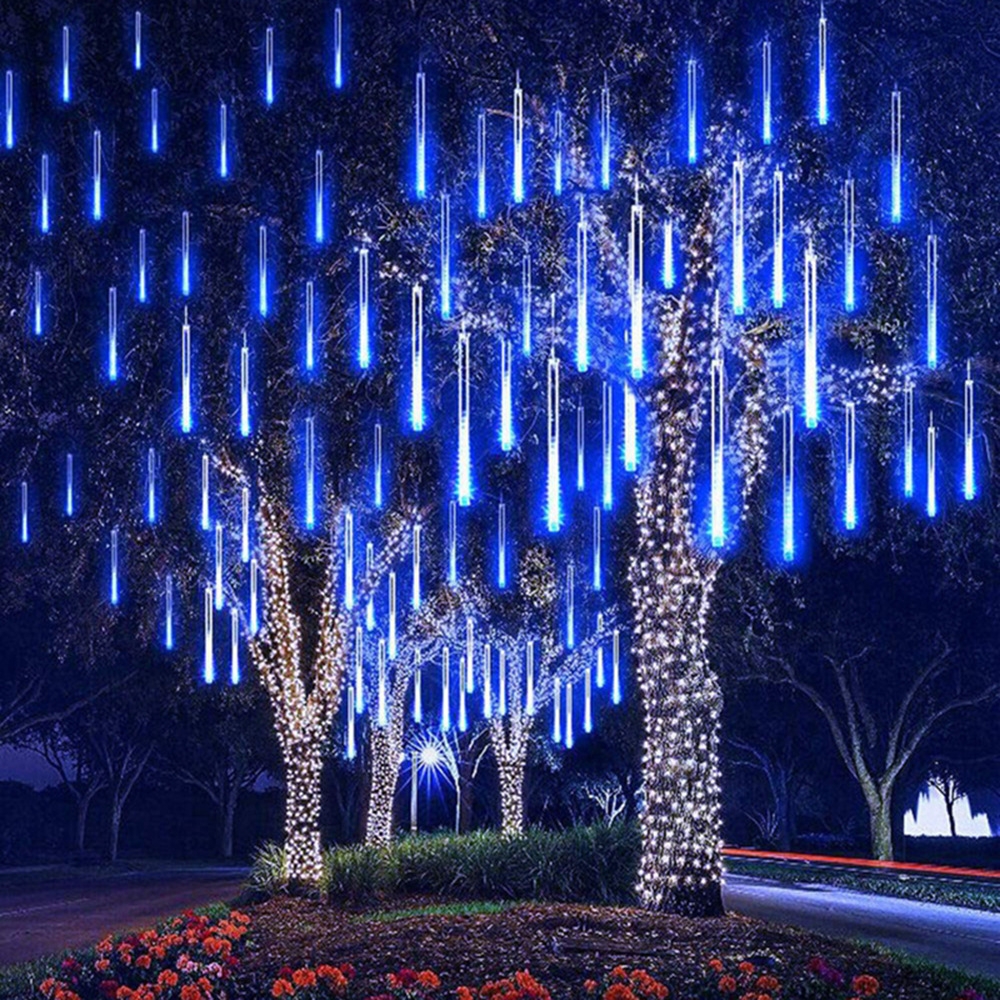Meteorschauer-Weihnachtsbeleuchtung für den Außenbereich, 10 Röhren, 192 LED-Hängelichterketten für Garten, Baum, Urlaub, Party, Dekorationslampe