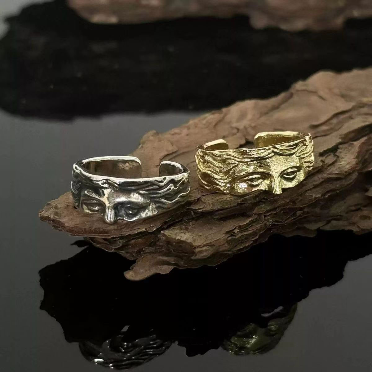 Anillo creativo de media máscara de Venus 2026 para hombre, anillo ajustable con apertura tallada Vintage, regalos de joyería de moda