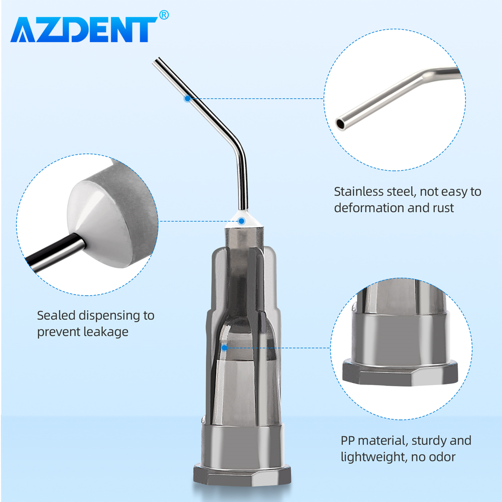 AZDENT 100pcs/Pack Dental Pre Bent Dispensing Tip Irrigator Bent Needle Etchant Resin Flow Composite Tips Disposable Applicator