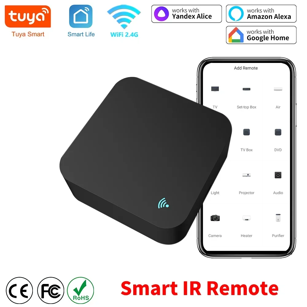 Tuya-Controle Remoto Inteligente Universal IR, Wi-Fi, Infravermelho, TV, DVD, AUD, AC, Compatível com Amz, Alexa, Google Home