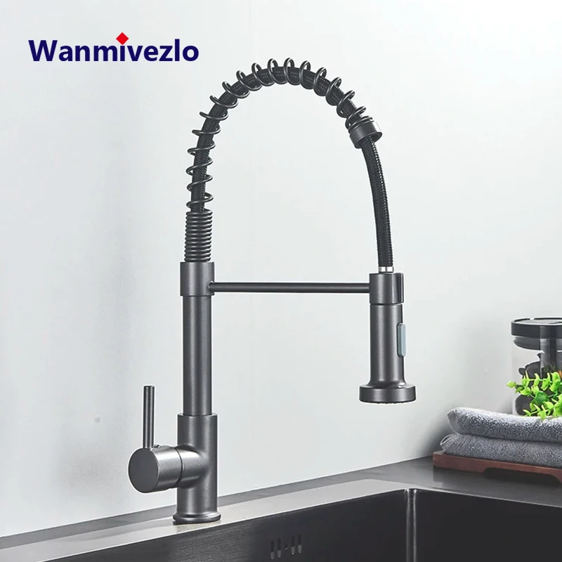 Matt Schwarz Pull Down Küche Wasserhahn Chrom Dual Modi Düse Heiß Kalt Wasser Mixer Kran Wasserhahn Messing Frühling Küche Waschbecken Armaturen
