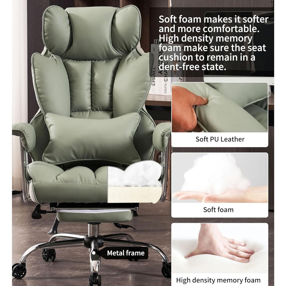 Desk Office Chair 400LBS,Big and Tall PU Leather Computer Chair, Executive Office Chair with Leg Rest and Lumbar Support