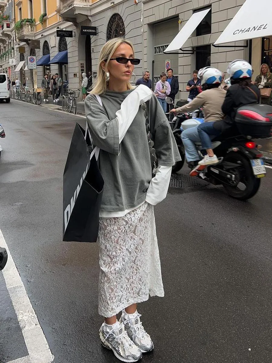 Bornladies Sexy Perspectief Witte Flare Rokken Zomer Vrouwen Vakantie Hoge Taille Lange Rokken Kant Strand Stijl Rok