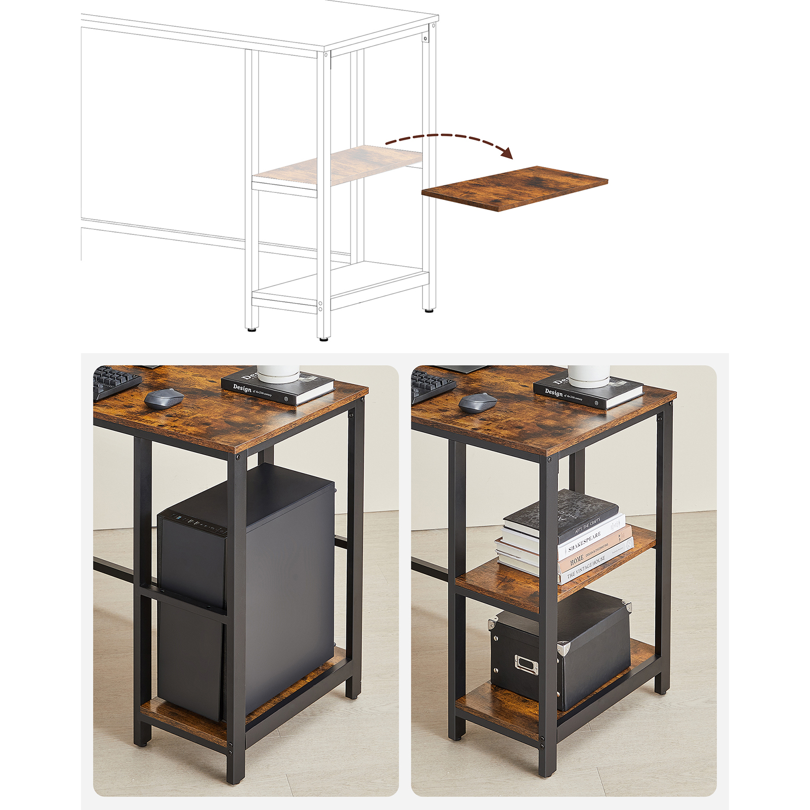 VASAGLE Computer Desk, L-Shaped Corner Desk, Gaming Desk, Workstation with 2 Storage Shelves for Home Office, 138x138x76cm