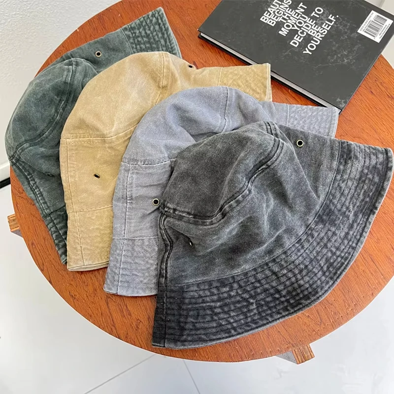 Retro washed fisherman hat for couples, fashionable vintage basin hat, breathable solid color thin design, spring and summer