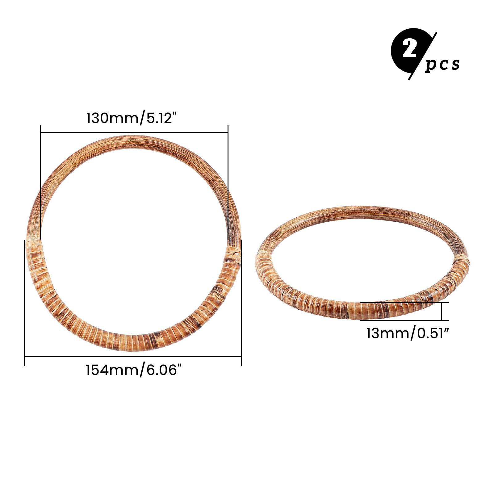 2 Stück Rattan-Griffe aus gewebtem Holz, rund, 15,2 cm, dekorative Ersatzgriffe für handgefertigte Taschen, DIY gehäkeltes Geldbörsen-Zubehör