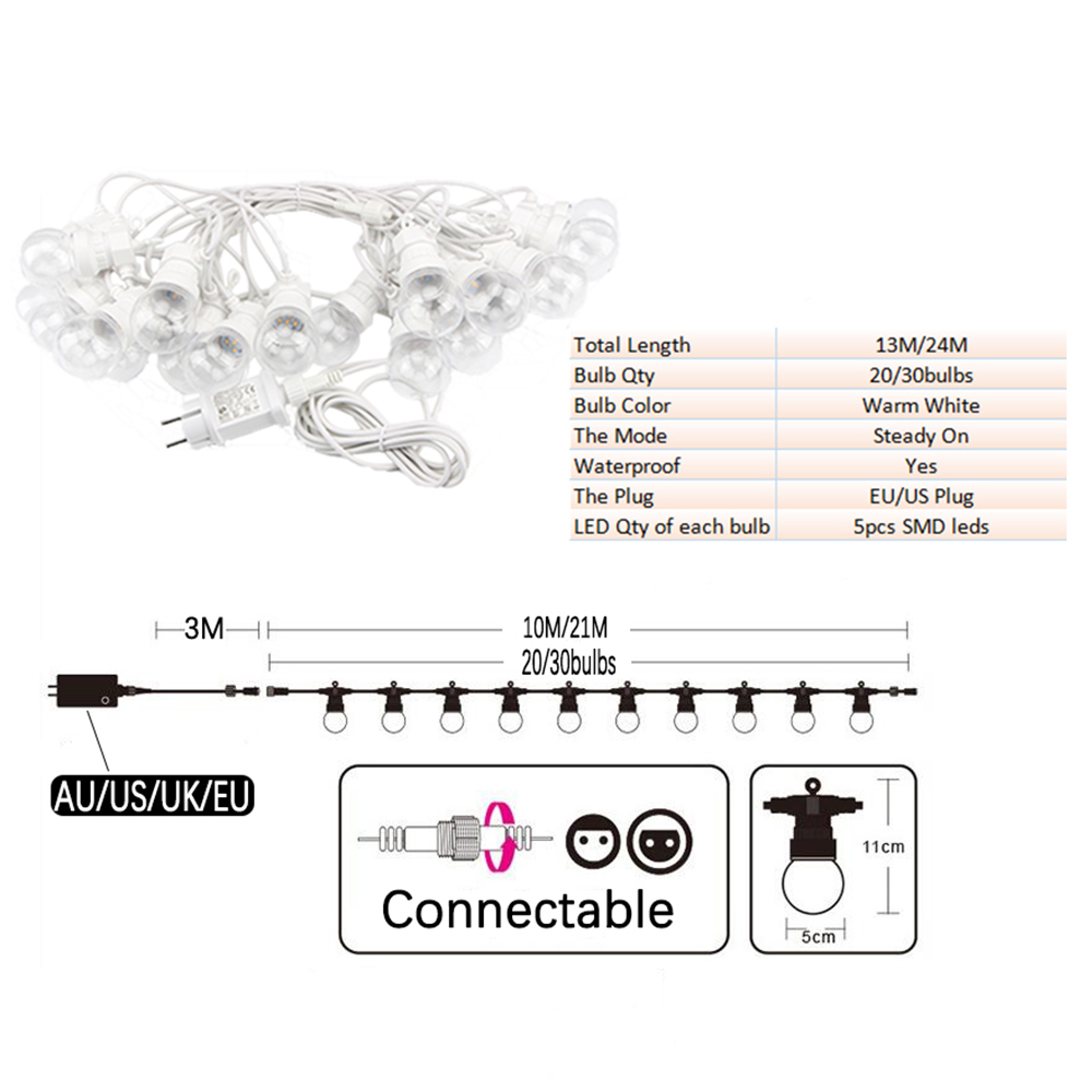 8M/13M/24M LED Globe Ball String Licht Straße Weihnachten Fee Led Girlande Im Freien für Garten Hinterhof Party Terrasse Dekor