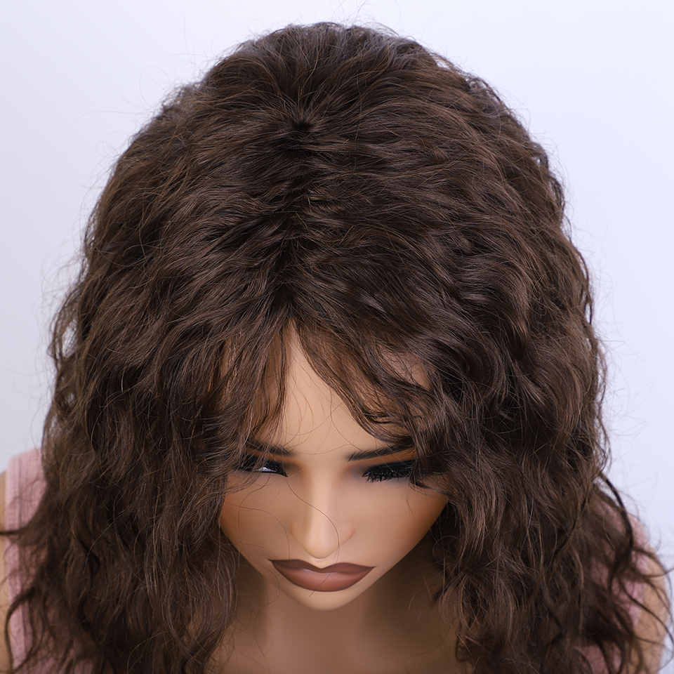 매끄러운 33 브라운 컬러 인모 가발 여성용 100% 실제 착용 가능 바디웨이브 짧은 가발 4 #   브라운 컬러 바디웨이브 헤어 가발