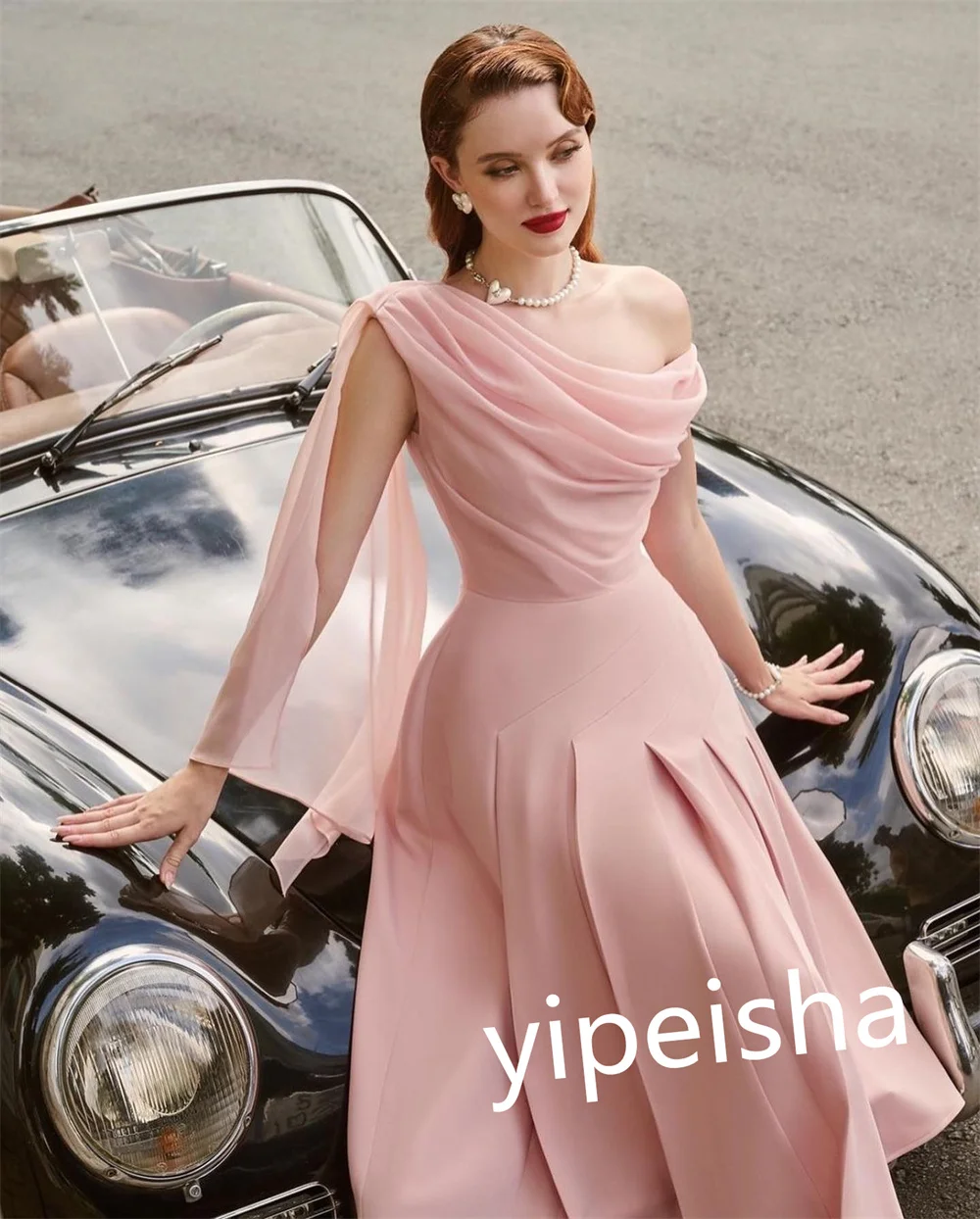 Personalizado jiayigong clássico estilo moderno formal noite de um ombro a linha plissados vestidos de ocasião sob medida