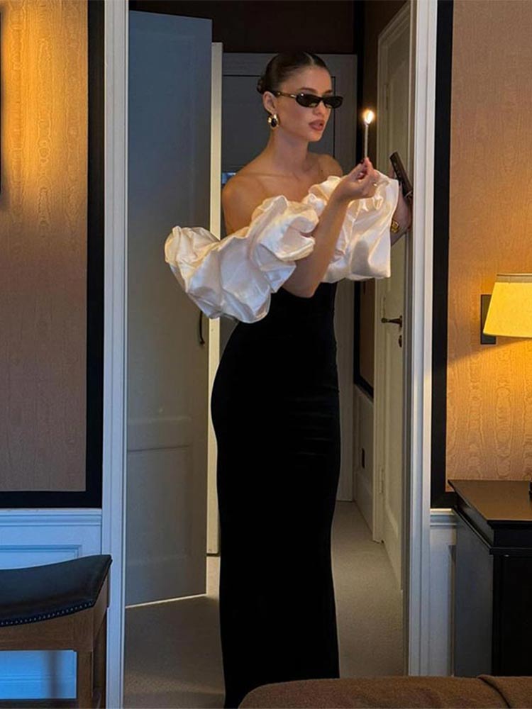Moda bez pleców plisowana kontrastowa obcisła sukienka damska elegancka jedno ramię bez rękawów dopasowana szata 2024 Lady Party suknia wieczorowa