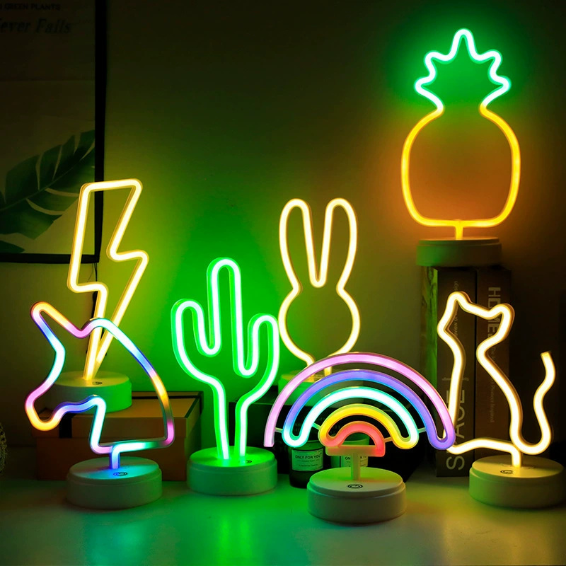Girlande LED Neon Nachtlicht Schild Flamingo Kokosnussbaum Kaktus Tischlampe Kinder Geburtstagsgeschenke Raumdekoration USB/Batteriebetrieb