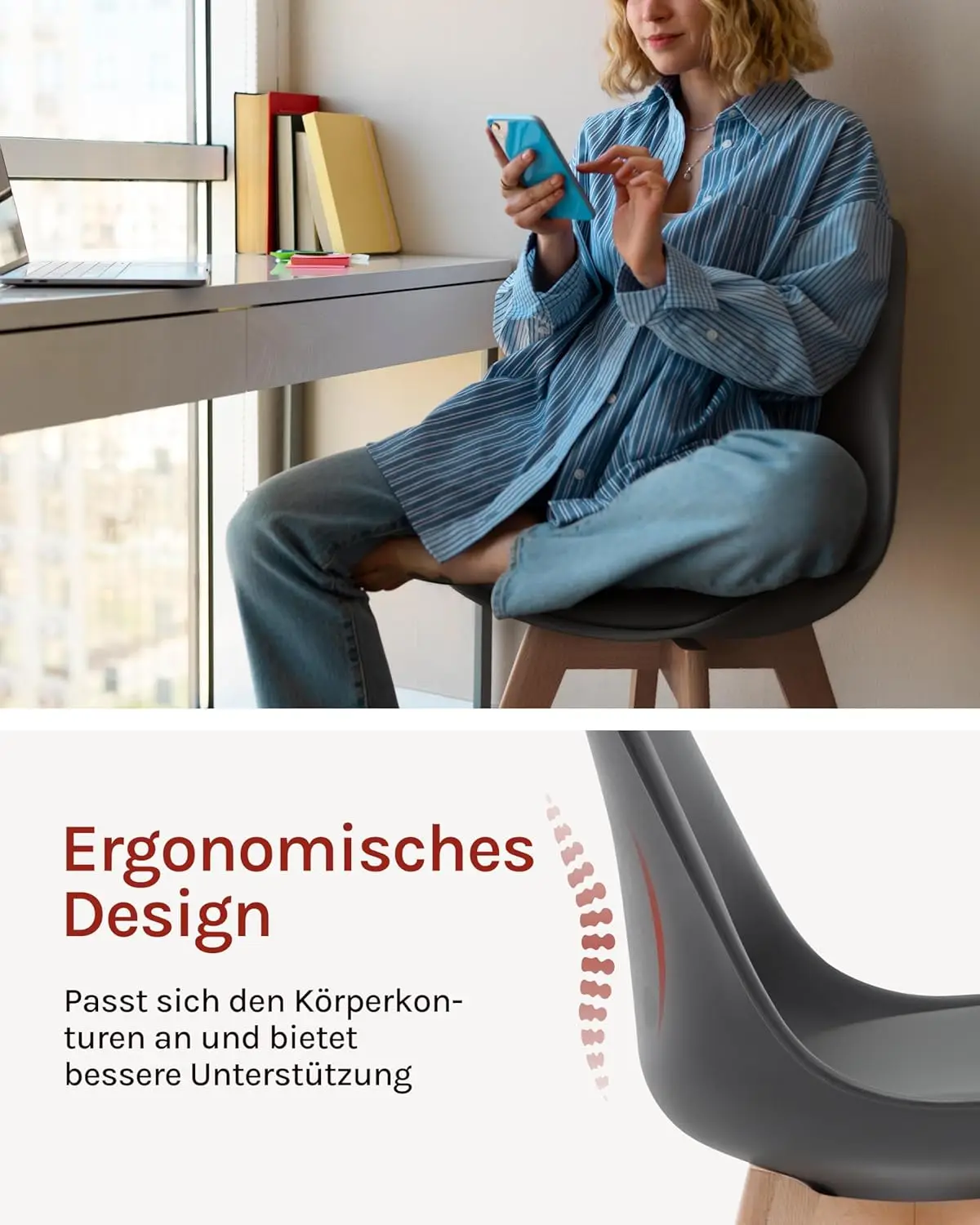 Esszimmerstühle 4er Set, Skandinavische Küchenstühle Retro Design, Sitzfläche aus Kunstleder, mit massivem Holzlegeln, bis 150 kg