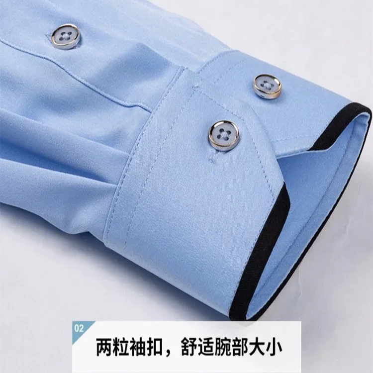 Camisa de manga larga elástica para hombre, camisa con hebilla de diamante, diseño de cuello contrastante, color sólido, ajustada, ropa para hombre