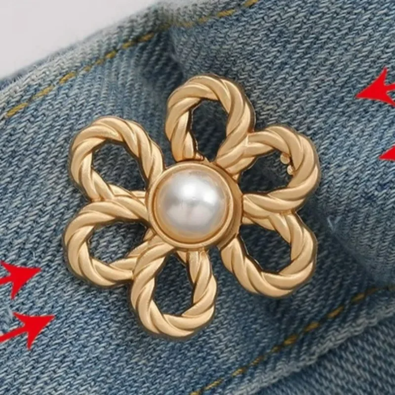 Hebilla de cintura de aleación Retro, pantalones ajustados con botones, falda, Reduce la cintura, botón a presión, tensor de cintura resistente en forma de flor