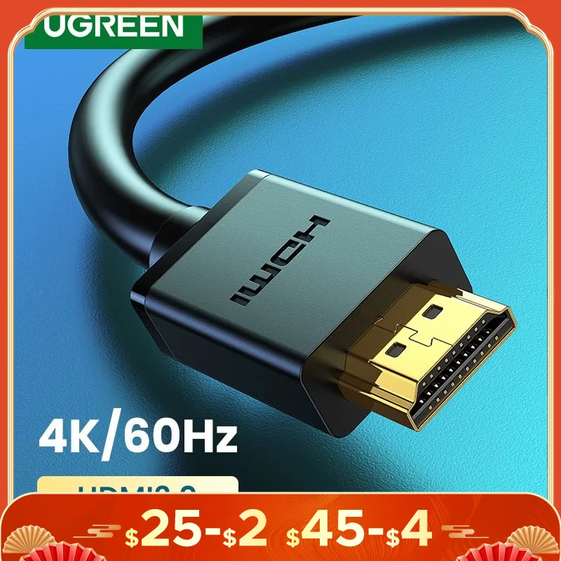 Ugreen-Cable HDMI de alta velocidad para Xiaomi Mi Box PS4, divisor HDMI, 1m, 2m, Puerto chapado en oro, 4K, 1080P, 3D, HDMI