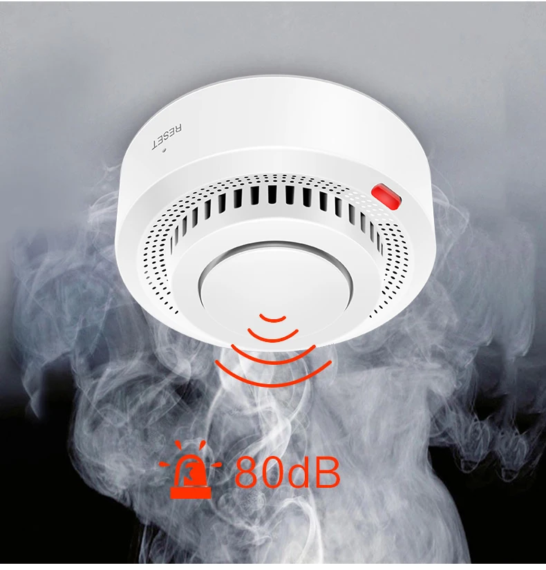 433MHz เครื่องตรวจจับควันไฟไร้สาย Sensor บุหรี่ Smok ตรวจจับสำหรับห้องครัวคลังสินค้าสมาร์ทโฮม Security Alarm System