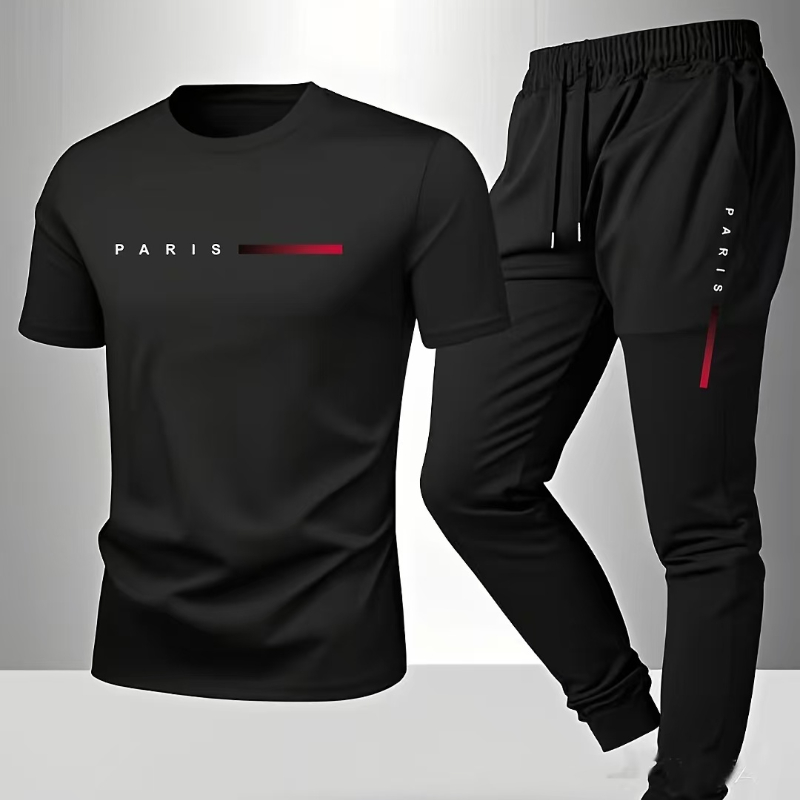 PARIS costume décontracté pour hommes printemps et été nouveau style lettre imprimée tendance américaine sport mode pantalon à manches courtes ensemble deux pièces