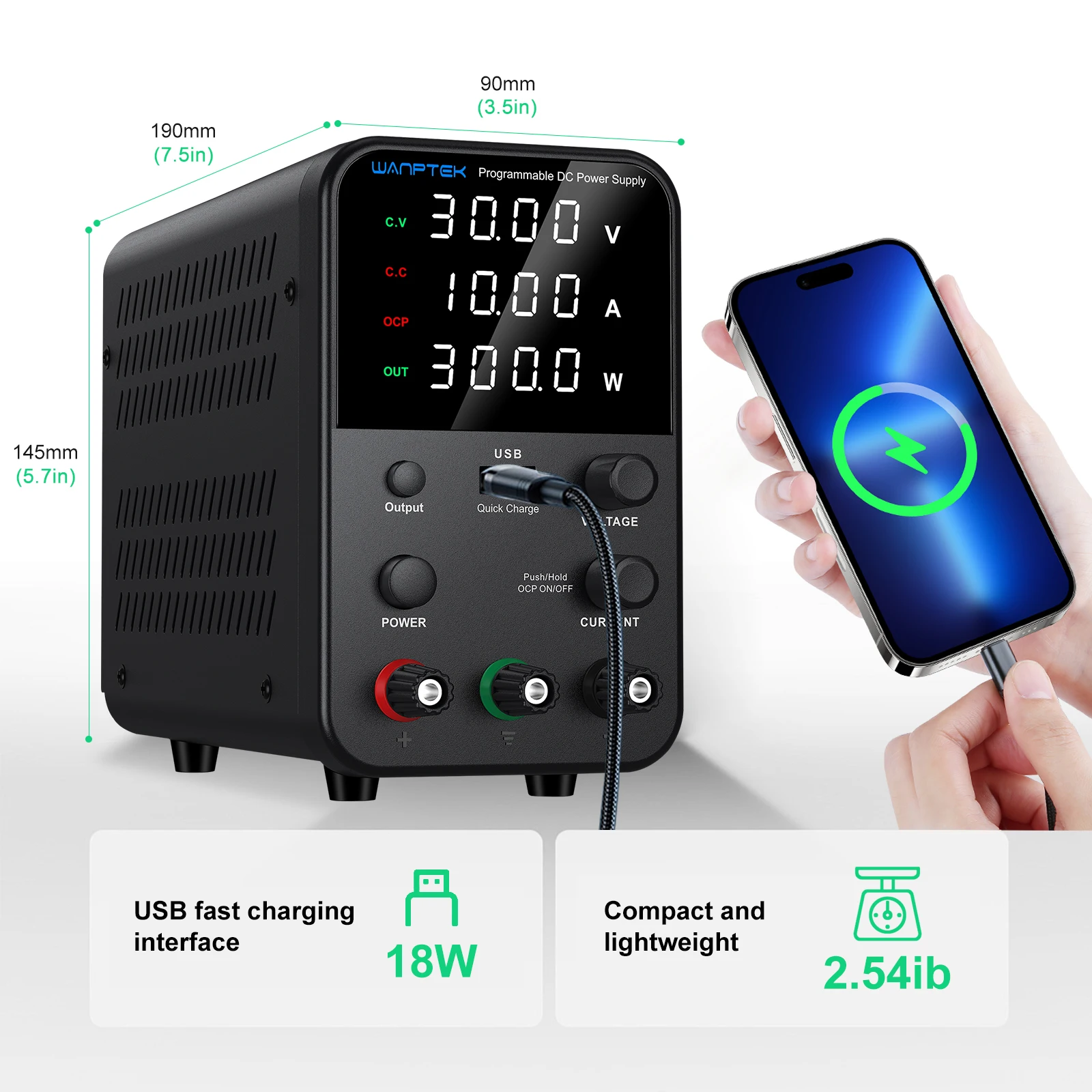 Wanptek laboratório dc fonte de alimentação 30v 5a 30v 10a 60v 5a 120v 3a ajustável com usb banco de carregamento rápido fonte de alimentação de comutação