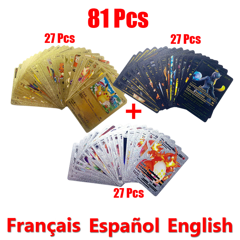 81-15Pcs Pokemon Karten Gold Silber Vmax GX Karte Sammlung Kampf Trainer Karte Spanisch Englisch Französisch Kind Spielzeug weihnachten Geschenke