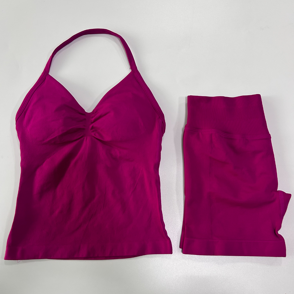 Conjunto de gimnasio de 2 uds., camisetas sin mangas con espalda descubierta para mujer, pantalones cortos sin costuras de cintura alta, traje de gimnasio, ropa deportiva, conjuntos de entrenamiento