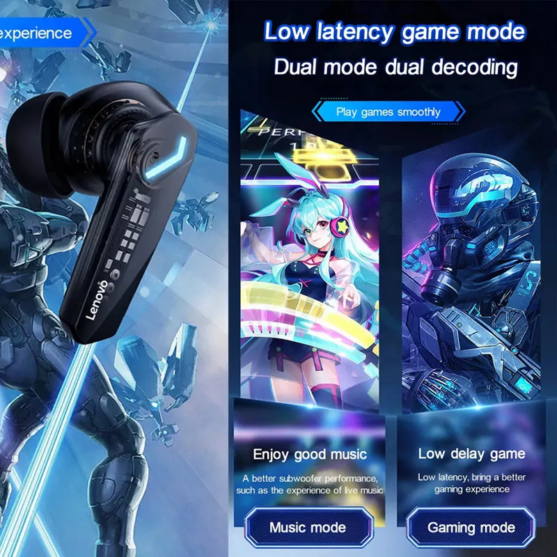 Lenovo GM2 Pro słuchawki Bluetooth 5.3 sportowy zestaw słuchawkowy bezprzewodowe douszne słuchawki do gier krótki czas oczekiwania podwójny tryb słuchawki muzyczne nowość