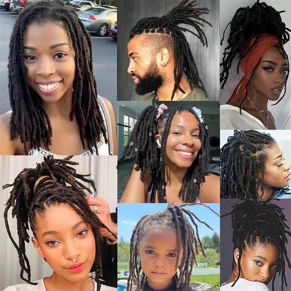 0.6 cm de largeur 4-8 pouces 10 brins Loc Extensions de cheveux humains 100% Extensions de Dreadlock permanentes entièrement faites à la main pour femmes hommes