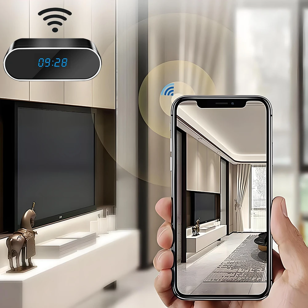 Cámara de reloj inalámbrico 1080p con soporte WiFi enrutador 2.4G WiFi HD Cámara de red detección de movimiento Cámara de niñera de vigilancia doméstica y de oficina en interiores de visión nocturna infrarroja