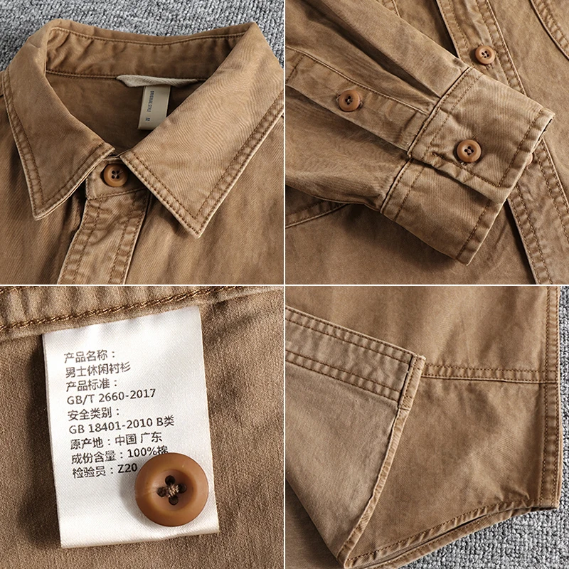 Classic Retro Work Shirt with Distressed and Heavy Washed Design, A Timeless Style for Everyday Wear