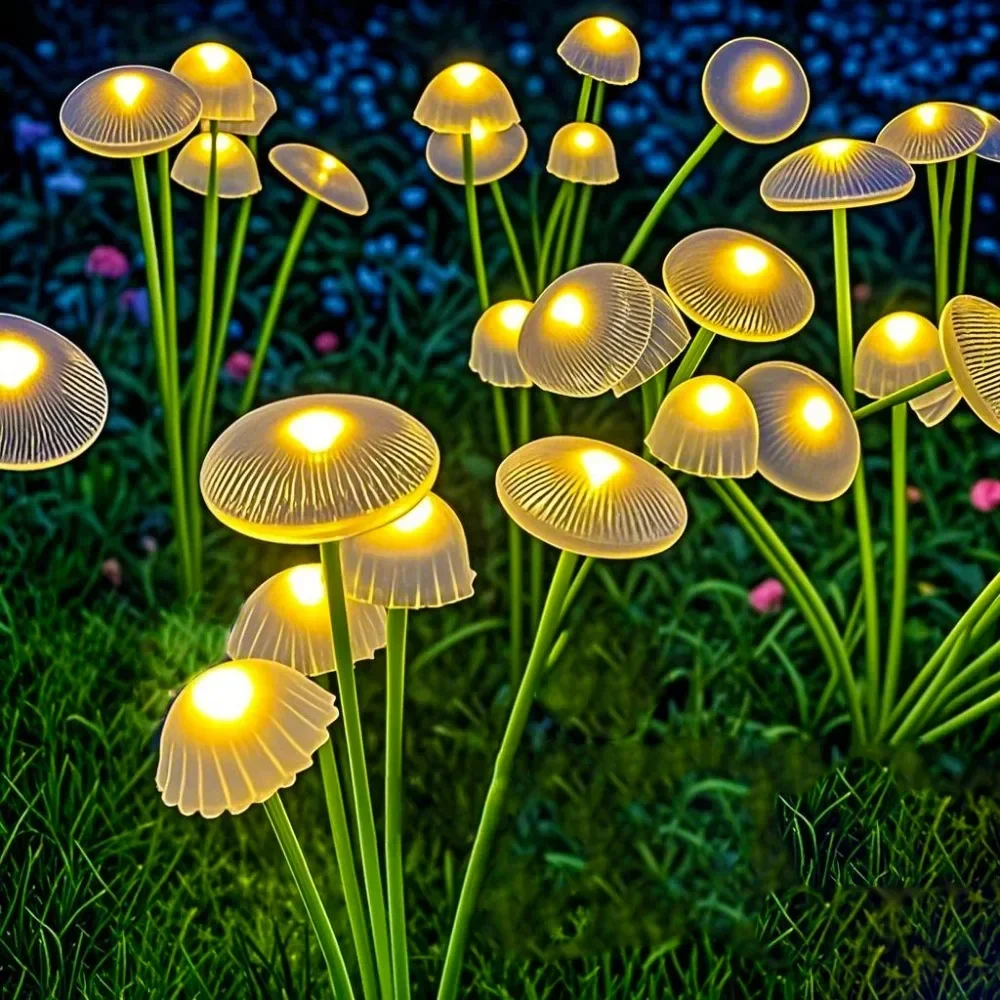 พลังงานแสงอาทิตย์ 6LEDS แมงกะพรุนไฟเห็ดไฟพลังงานแสงอาทิตย์ GROUND Plug ไฟบรรยากาศไฟตกแต่งสวนไฟสนามหญ้า
