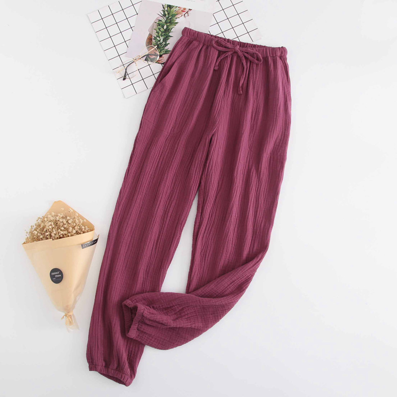 Japanische Pyjamas Männer und Frauen Frühling und Herbst Heimhosen Baumwolle gewaschen Doppelgaze lose bequeme Hosen Freizeithosen