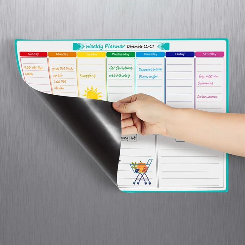 A3 Size Magnetic Weekly &monthly Planner：Spanish, French, English.Dry Erase Whiteboard Fridge Sticker Calendar